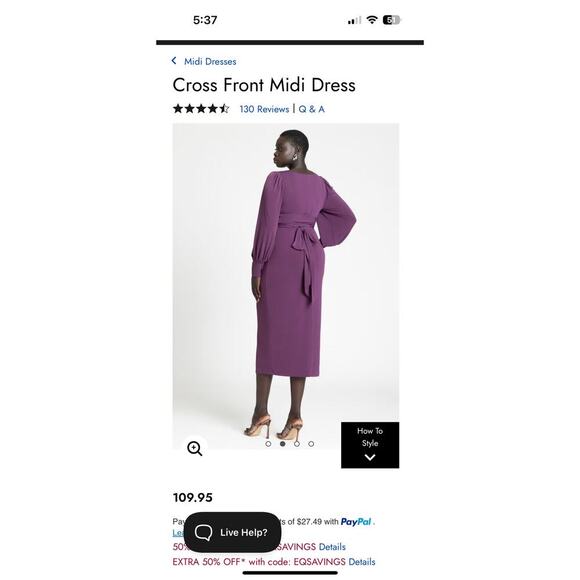 Eloquii Cross Front Purple Midi Dress Size 24 - Picture 6 of 8